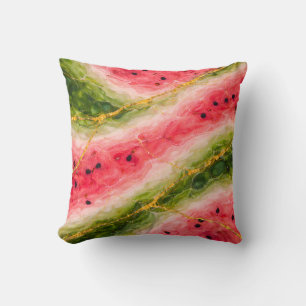 Coussin Marbre Pastèque avec Veinures Dorées