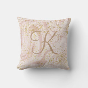 Coussin Marbre rose et blanc tourbillonnant paillettes dor