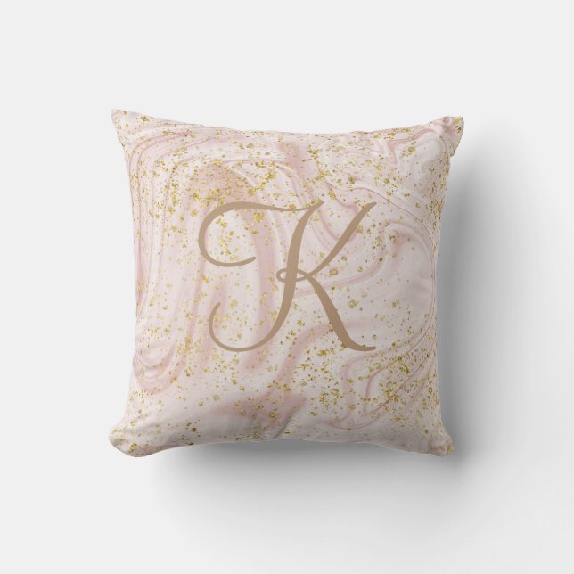 Coussin Marbre rose et blanc tourbillonnant paillettes dor (Recto)