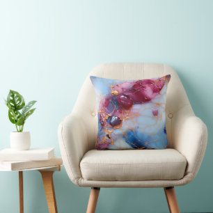 Coussin Marbre Rose et Saphir avec Veines d'Or