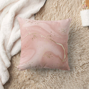 Coussin Marbre Rose Pâle Pailleté Or Motif Abstrait
