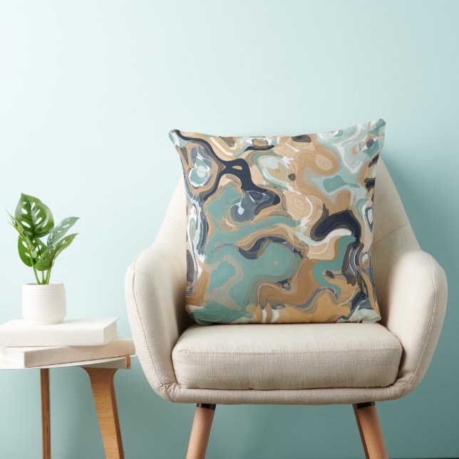 Coussin Marbre turquoise, bleu et or (Chaise)
