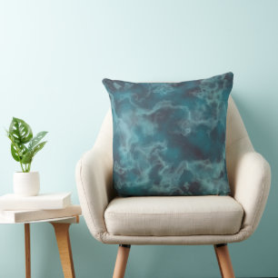 Coussin Marbre turquoise et gris abstrait