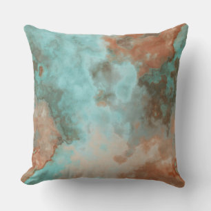 Coussin Marbre turquoise et rouille Abstrait