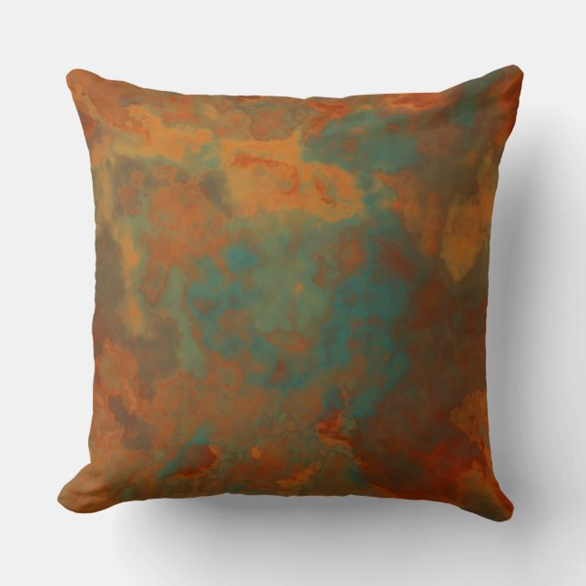 Coussin Marbre turquoise et rouille abstrait (Recto)