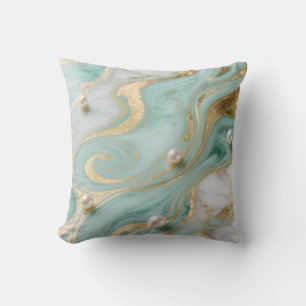 Coussin Marbre Turquoise Perle Or Tourbillon