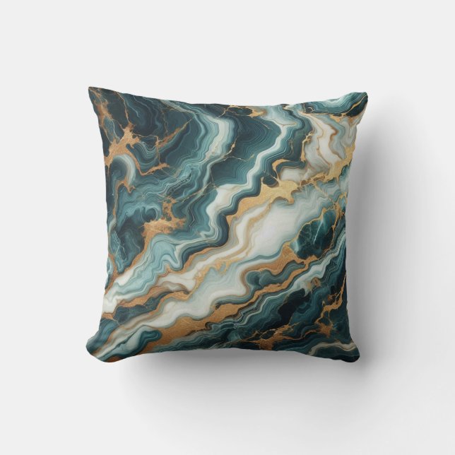 Coussin Marbre Vert Turquoise Et Or (Recto)