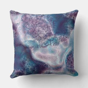 Coussin marbre violet et bleu turquoise abstrait