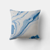 Coussin Marbrure bleue et blanche – Art abstrait fluide (Verso)