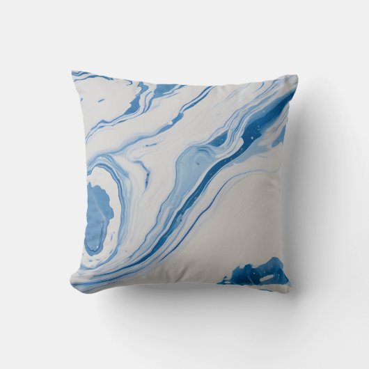 Coussin Marbrure bleue et blanche – Art abstrait fluide (Recto)