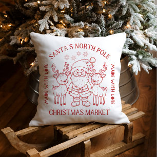 Coussin Marché de Noël de Santa & Renne Fabriqué avec Amou
