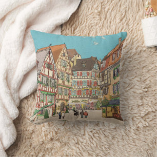 Coussin Marché de Noël Strasbourg France d'inspiration rét