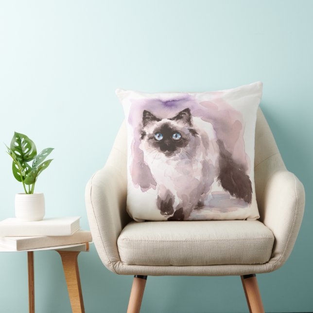 Coussin Marche en Chat d'aquarelle de Ragdoll de Siamese (Chaise)