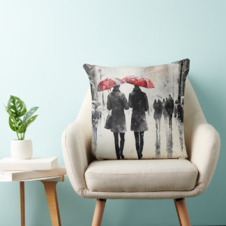 Coussin Marcher dans l'aquarelle de pluie