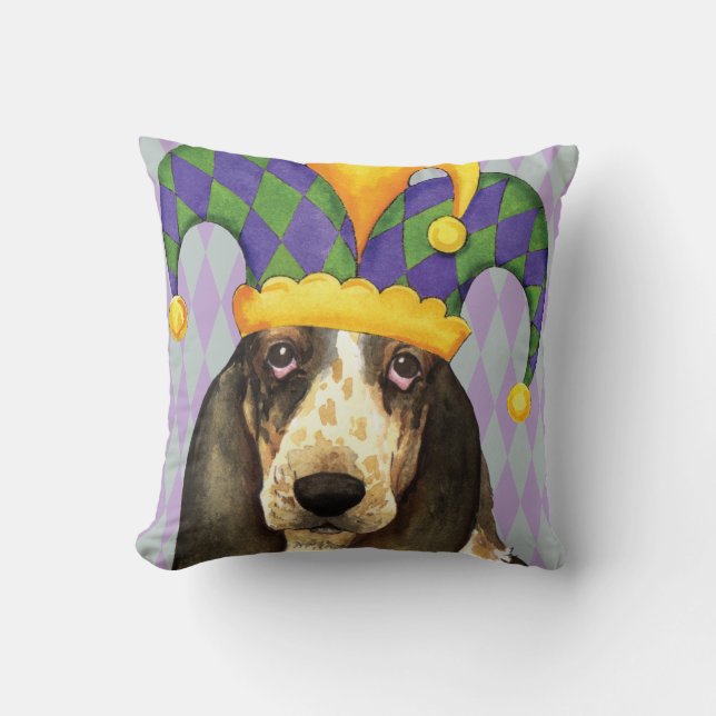 Coussin Mardi Gras Basset Hound (Recto)