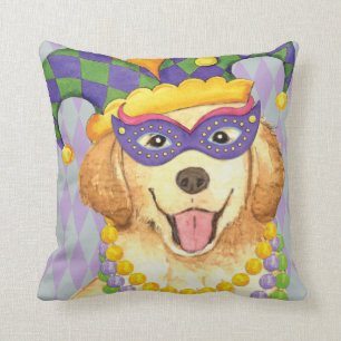 Coussin Mardi Gras Golden Retriever