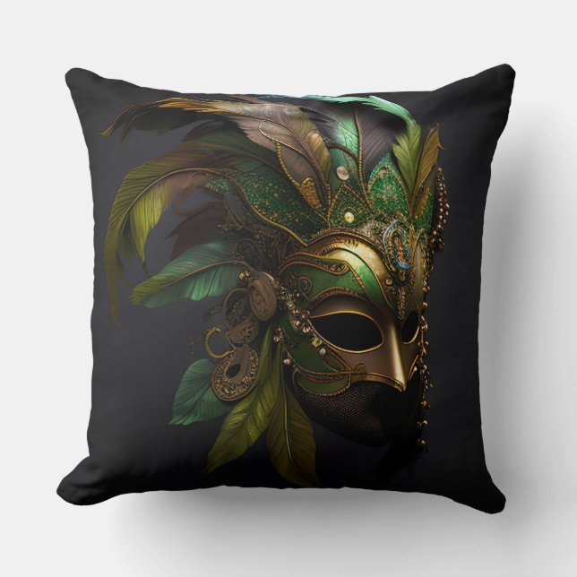 COUSSIN MARDI GRAS MASK & FEATHERS GREEN & GOLD (Recto)