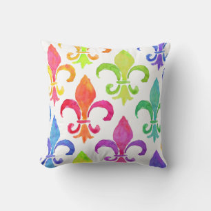 Coussin Mardi Gras Rainbow Fleur de lis Motif