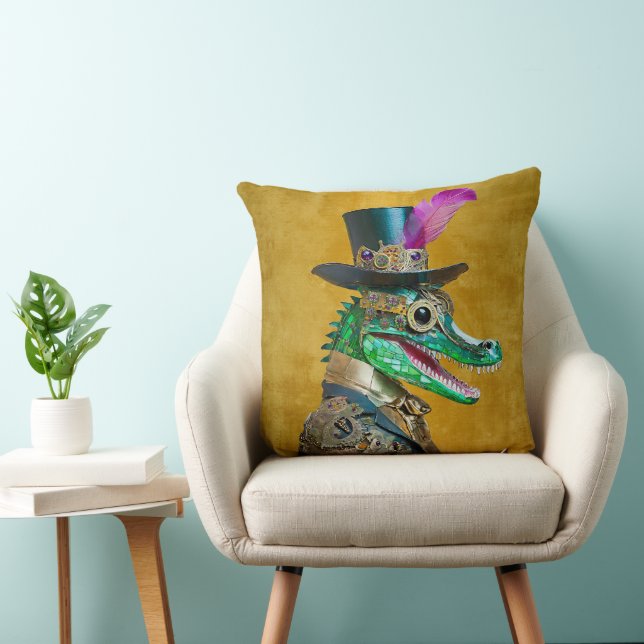 Coussin Mardi Gras Steampunk Party Animal Alligator (Chaise)