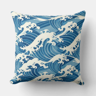 Coussin Marée Céruléenne Éternelle : Un Ukiyo-e Japonais S