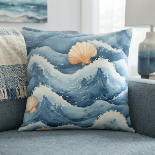 Coussin Marées côtières Coquilles d'éventail de mer Aquare
