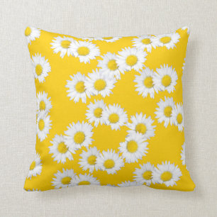 Coussin Marguerite blanche sur l'arrière - plan jaune