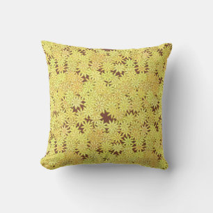 Coussin Marguerite jaune et or sur Brown chocolat