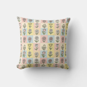 Coussin Marguerite rétro Rouge Rose Bleu Aqua Floral Anniv