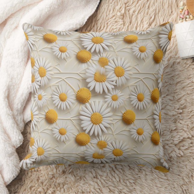 Coussin Marguerites 3d blanches et jaunes (Couverture)