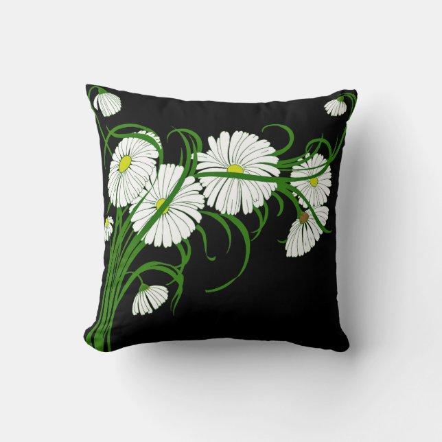 Coussin Marguerites blanches contrastées sur Arrière - pla (Recto)