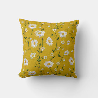 Coussin Marguerites blanches sur fond jaune 