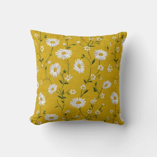 Coussin Marguerites blanches sur fond jaune (Recto)