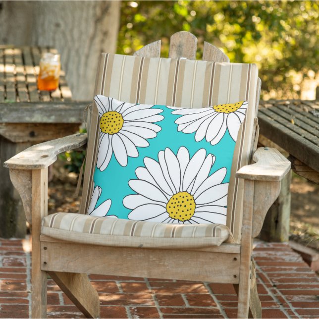 Coussin Marguerites jaunes, turquoise et blanches (Chaise)