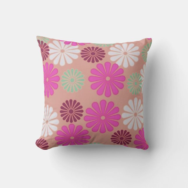 Coussin Marguerites roses rétro (Recto)