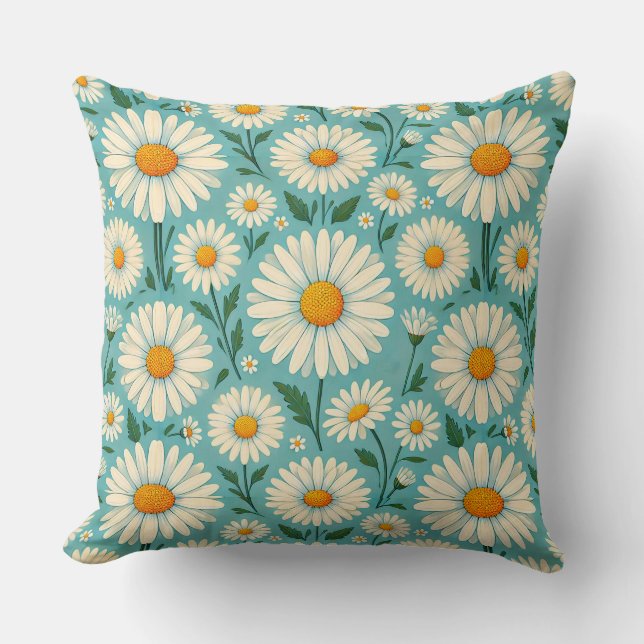 Coussin Marguerites sur un fond bleu doux (Recto)