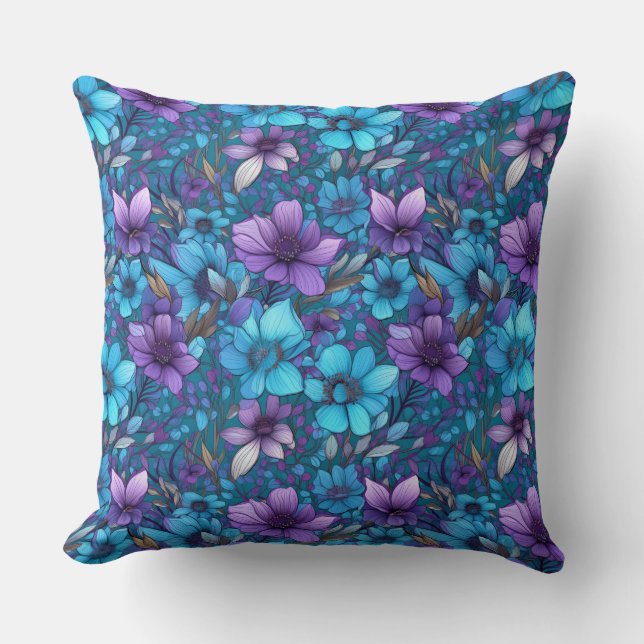 Coussin Marguerites violettes et bleues (Recto)
