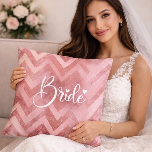 Coussin Mariage à paillettes Chevron rose pour la fête de
