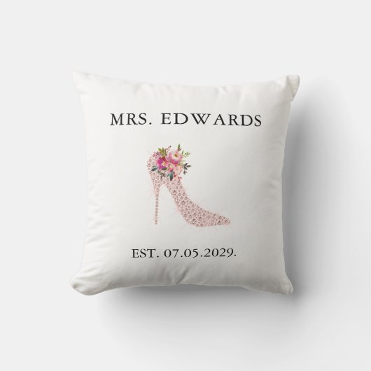Coussin Mariage à Talons Hauts Roses (Recto)