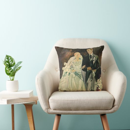 Coussin Mariage Art Déco Vintage Mariés Jeunes Mariés (Chaise)