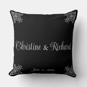 Coussin Mariage audacieux noir et blanc vintage personnali