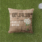 Coussin Mariage Barn Wood Design avec marguerites (Herbe)