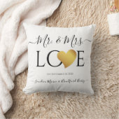 Coussin Mariage Black Gold Heart Nom du script Mr et Mrs. (Couverture)