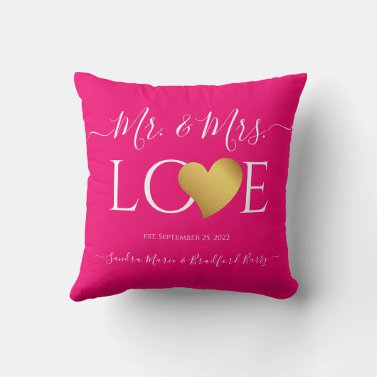 Coussin Mariage Black Gold Heart Nom du script Mr et Mrs. (Verso)