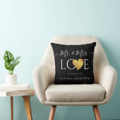 Coussin Mariage Black Gold Heart Nom du script Mr et Mrs. (Chaise)