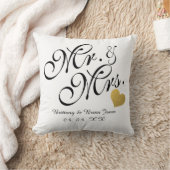 Coussin Mariage Black Script Gold Nom du coeur M et Mme (Couverture)