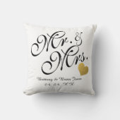 Coussin Mariage Black Script Gold Nom du coeur M et Mme (Recto)