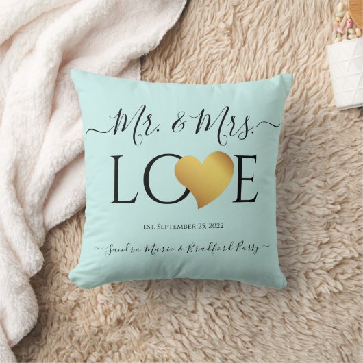 Coussin Mariage Black Script Nom du coeur M. et Mme (Couverture)
