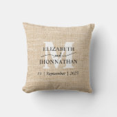 Coussin Mariage Blanc Monogramme Rustique Fausse Toile de (Recto)