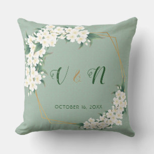 Coussin Mariage blanc vert Floral Monogramme Keepsaké
