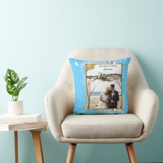 Coussin Mariage bleu avec diamants Photo & Nom, YPI (Chaise)
